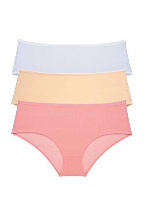 3 Adet Kadın Yüksek Bel Bato Külot Beyaz Ten Pudra