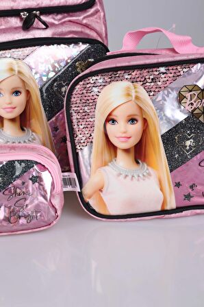 DEKOMUS LİSANSLI BARBIE GİZEMLİ PARILTILAR KOLEKSİYONU "COLLEGE" OKUL,BESLENME VE KALEM ÇANTASI SETİ