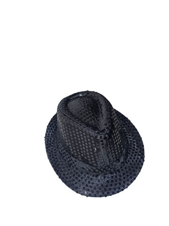 58 cm baş çevresi – Pullu Lüks Siyah Fötr Parti Şapkası