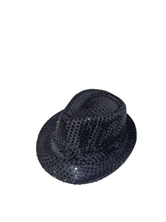 58 cm baş çevresi – Pullu Lüks Siyah Fötr Parti Şapkası