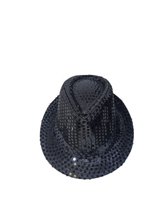 58 cm baş çevresi – Pullu Lüks Siyah Fötr Parti Şapkası