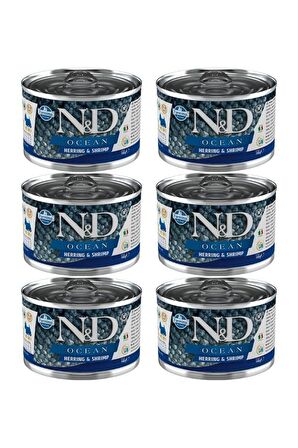 N&D Ocean Ringa Balığı ve Karidesli Mini Irk Yetişkin Köpek Konservesi  140 Gr x 6 Adet
