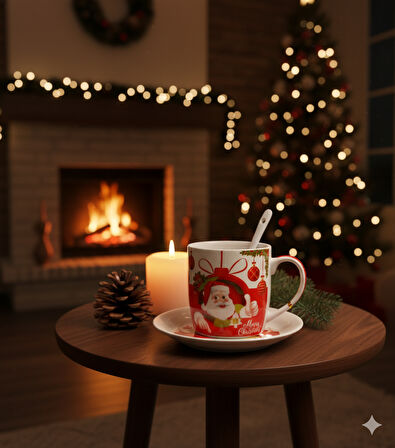 Noel Babalı Kupa Tabak Kaşık Seti – Kutulu Yılbaşına Özel Hediyelik Set