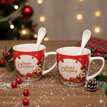 Kutulu Noel Babalı - Kupa Çiftli Kaşıklı Yılbaşı Özel Set