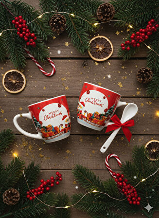 Kutulu Noel Babalı - Kupa Çiftli Kaşıklı Yılbaşı Özel Set