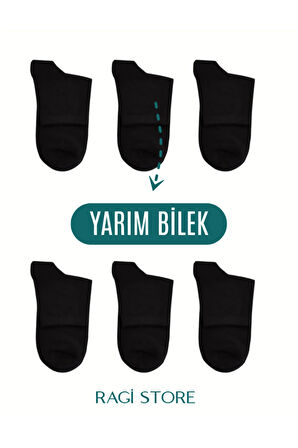 6'lı Beyaz-Siyah Erkek Yarım Bilek Çorap