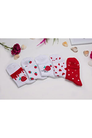 5'li Çilek Desenli Kadın Patik