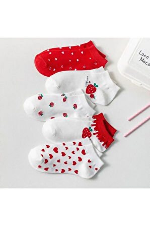 5'li Çilek Desenli Kadın Patik