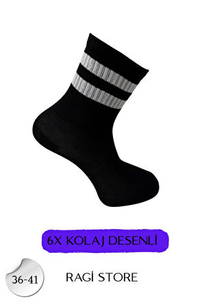 6'lı Karışık Desen Unisex Kolej Çorap