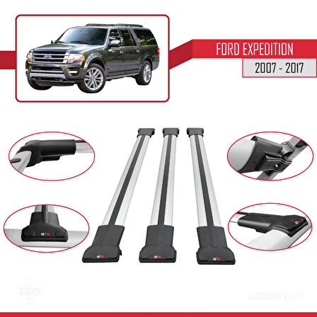 Ford Expedition 2007-2017 Arası ile Uyumlu FLY Model Ara Atkı Tavan Barı Gri 3 Adet