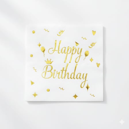 Varaklı Happy Birthday Beyaz Gold Baskılı Peçete 20'li Doğum Günü Parti Peçetesi