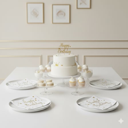 Varaklı Happy Birthday Beyaz Gold Baskılı Peçete 20'li Doğum Günü Parti Peçetesi