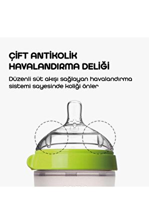 Antikolik Silikon Biberon 2'li 250ml Yeşil ve Pembe