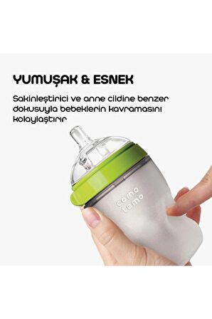 Antikolik Silikon Biberon 2'li 250ml Yeşil ve Pembe