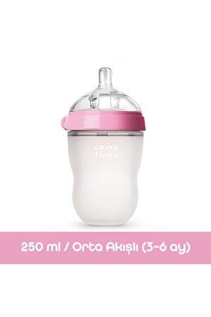 Antikolik Silikon Biberon 250ml Pembe - Orta Akışlı (3-6 AY)