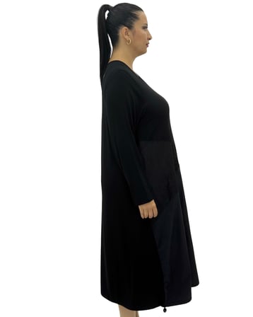 Büyük Beden Düğmeli Kısa Ceketli Uzun Elbiseli Oversize Kadın Takım