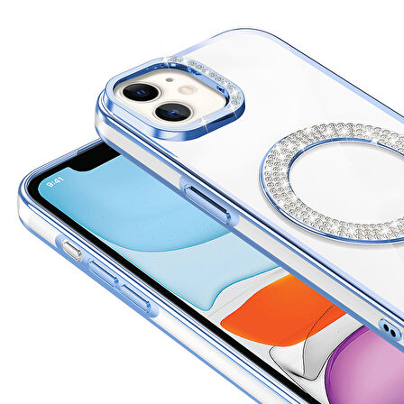 iPhone 11 Kılıf Pırlanta Taş Tasarımlı M-safe Şarj Özellikli Karetta Silikon Kapak