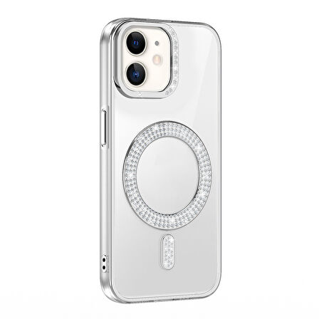 iPhone 11 Kılıf Pırlanta Taş Tasarımlı M-safe Şarj Özellikli Karetta Silikon Kapak