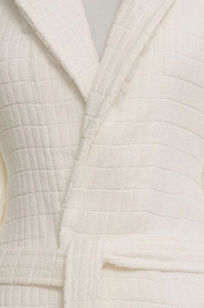 Özdilek Çizgili Kadife Bornoz Seti 6 Parça Krem-İndigo