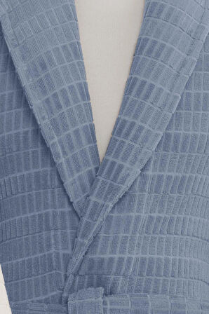 Özdilek Çizgili Kadife Bornoz Seti 6 Parça Krem-İndigo