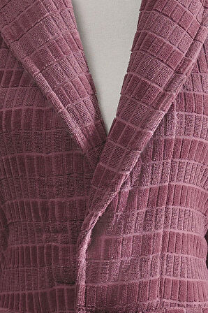 Özdilek Çizgili Kadife Bornoz Seti 6 Parça Koyu Pembe-Koyu Gri