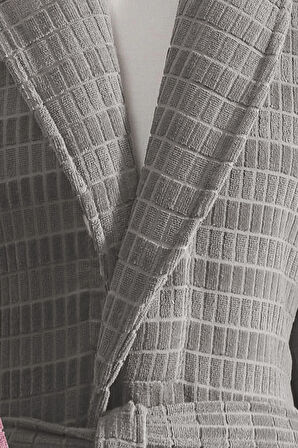 Özdilek Çizgili Kadife Bornoz Seti 6 Parça Koyu Pembe-Koyu Gri