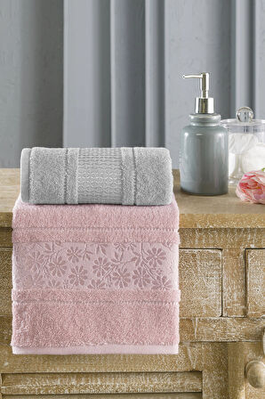 Özdilek Blesso Aile Bornoz Seti 5 Parça Pembe-Gri