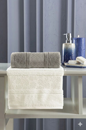 Özdilek Blesso Aile Bornoz Seti 5 Parça Krem-Gri