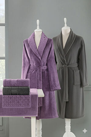 Özdilek Blesso Aile Bornoz Seti 5 Parça Mürdüm-Antrasit