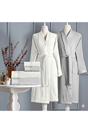 Özdilek Siddy Aile Bornoz Seti 6 Parça Krem-Gri