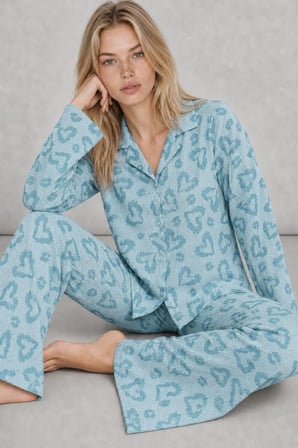 Night Mavi Kadın Uzun Kollu Rahat Pijama Takımı 4761