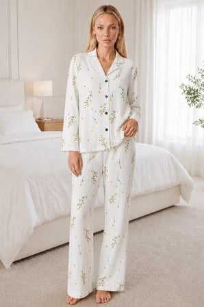 Night Beyaz Kadın Desenli Pijama Takımı 4674