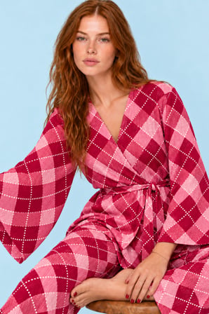 Night Pembe Kadın Kruvaze Kuşaklı İkili Pijama Takımı 4802