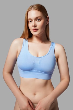 Night Mavi Göğüs Toparlayıcı Dikişsiz Seamless Büstiyer Korse – Kalın Askılı Pedsiz Balensiz Toparlayıcı Sütyen 5050