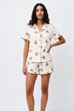 Night Kar beyaz Kadın Desenli Trend Pijama Takımı