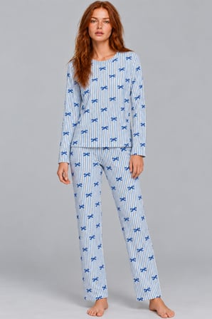 Night Mavi Kadın Desenli İkili Rahat Pijama Takımı 4815