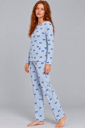 Night Mavi Kadın Desenli İkili Rahat Pijama Takımı 4815