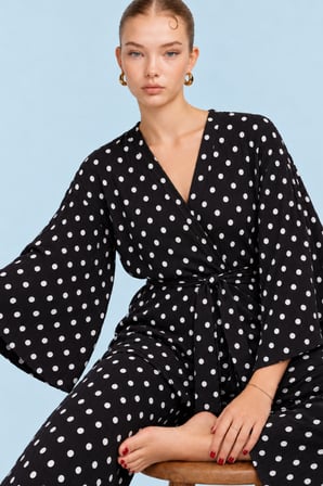 Night Siyah Kadın Kruvaze Kuşaklı İkili Pijama Takımı 4803