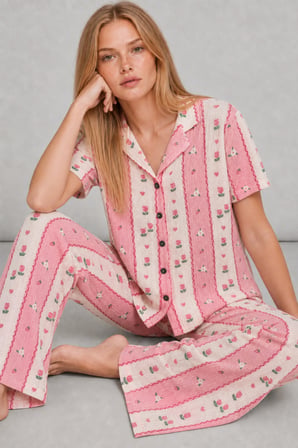 Night Pembe Kadın Kısa Kollu Comfort Pijama Takımı 4738
