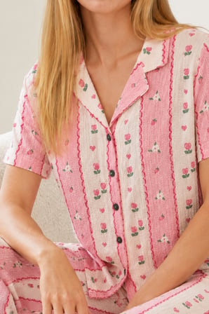Night Pembe Kadın Kısa Kollu Comfort Pijama Takımı 4738