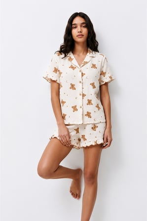 Night Kar beyaz Kadın Desenli Trend Pijama Takımı