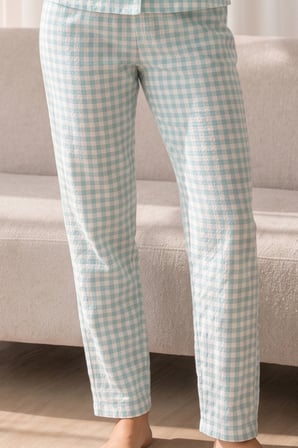 Night Su Yeşili Kadın Loose Uzun Paça Pamuk Pijama Takımı