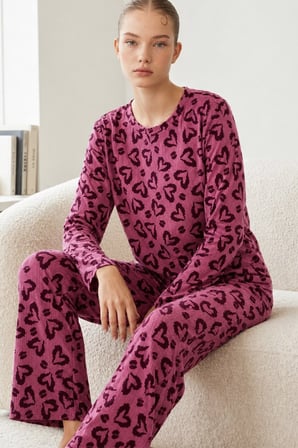 Night Lila Kadın Çizgili Regular Fit Pijama Takımı 4764