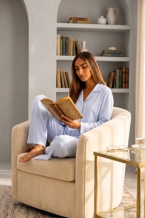 Night Mavi Kadın Önden Düğmeli Uzun Kollu Pijama Takımı