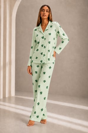 Night Yeşil Kadın Önden Düğmeli Uzun Kollu Alt Üst Pijama Takımı