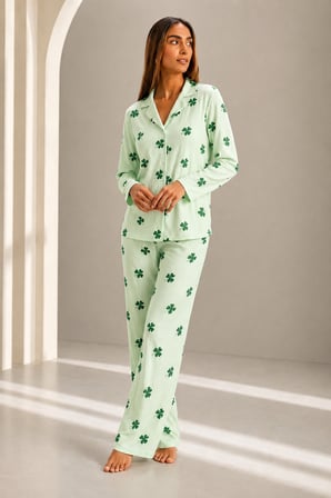 Night Yeşil Kadın Önden Düğmeli Uzun Kollu Alt Üst Pijama Takımı