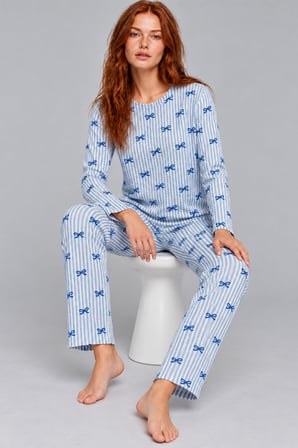 Night Mavi Kadın Desenli İkili Rahat Pijama Takımı 4815