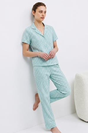 Night Su Yeşili V Yaka Kapama Lastik Bel Pijama Takımı
