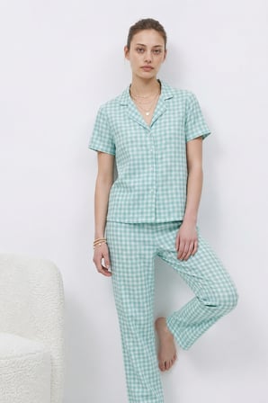 Night Su Yeşili V Yaka Kapama Lastik Bel Pijama Takımı