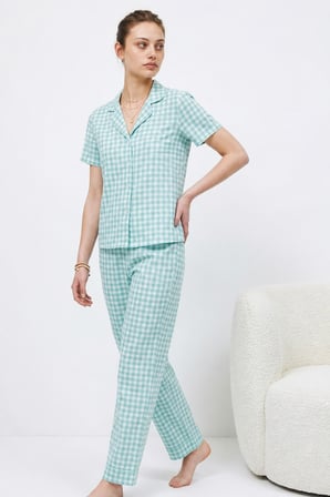 Night Su Yeşili V Yaka Kapama Lastik Bel Pijama Takımı